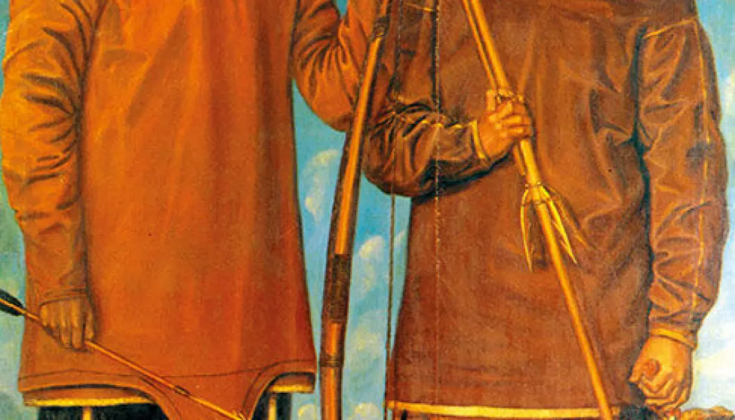 Part of a double portrait from 1724, after the Lutheran missionary Hans Egede founded, in 1721, Håbets koloni (Hope colony) on Kangeq Island at the mouth of the Nuuk Fjord (formerly known as Godthaab Fjord) in south-western Greenland. (Illustration: National Museum).