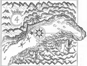 James Hall’s map of the Itivdleq Fjord, which he called Kong Christians Fjord after the Danish monarch. Apart from geographical features, several Greenlanders are depicted on the map. The man with a kayak over his shoulder is holding a bird spear in his left hand; the larger of the two Greenlanders pictured on the right of Christian IV’s monogram is also holding a bird spear. (From the 1606 expedition. After Gosch: Danish Arctic Expeditions, 1605 to 1620.) James Hall’s map of the Itivdleq Fjord, which he called Kong Christians Fjord after the Danish monarch. Apart from geographical features, several Greenlanders are depicted on the map. The man with a kayak over his shoulder is holding a bird spear in his left hand; the larger of the two Greenlanders pictured on the right of Christian IV’s monogram is also holding a bird spear. (From the 1606 expedition. After Gosch: Danish Arctic Expeditions, 1605 to 1620.)