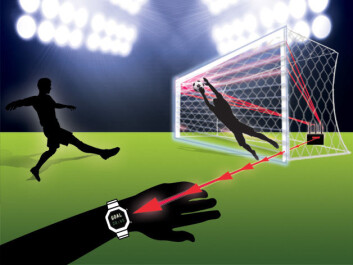 Copper coils inside the ball ensure that all areas of the ball are detectable. Antennas create a magnetic field around the goal. When the copper coils pass the line, a computer detects the changes in the magnetic field and decides if it’s a goal. An encrypted signal is then sent to a wristwatch on the referee’s arm. All this takes place within a fraction of a second. (Graphic: Mette Friis-Mikkelsen) Copper coils inside the ball ensure that all areas of the ball are detectable. Antennas create a magnetic field around the goal. When the copper coils pass the line, a computer detects the changes in the magnetic field and decides if it’s a goal. An encrypted signal is then sent to a wristwatch on the referee’s arm. All this takes place within a fraction of a second. (Graphic: Mette Friis-Mikkelsen)