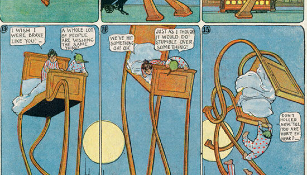 ‘Little Nemo in Slumberland’ from 1905-1914 is one of the very first real comics. Just like in modern comics, the story is told through an interaction between text and pictures. (Winsor McCay)