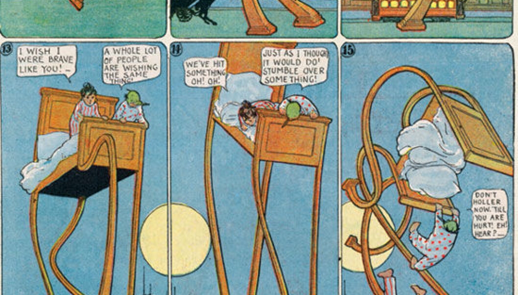 ‘Little Nemo in Slumberland’ from 1905-1914 is one of the very first real comics. Just like in modern comics, the story is told through an interaction between text and pictures. (Winsor McCay) ‘Little Nemo in Slumberland’ from 1905-1914 is one of the very first real comics. Just like in modern comics, the story is told through an interaction between text and pictures. (Winsor McCay)