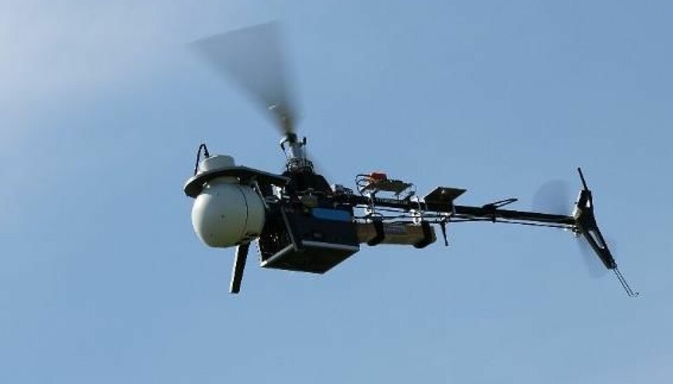 The research team is testing two types of helicopter. Pictured here is a modified Maxi Joker-3. It is battery-driven and weighs 11 kg. (Photo: ASETA project)