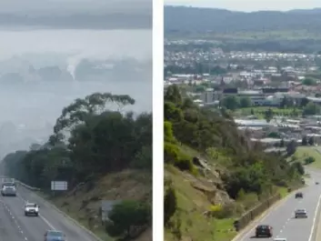 This is how bad it can get in a valley in Tasmania, when (left) there’s a high degree of wood stove pollution and (right) there’s none. If this kind of dense and constant smoke is removed, it reduces mortality rates, say the researchers behind the new study. (Photo: British Medical Journal)