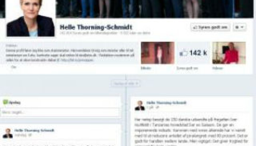 Youths don’t mind ’liking’ politicians’ Facebook pages, but they take care not to become too politically engaged, suggests new study. (Photo: Screen dump from the Danish prime minister’s Facebook page) Youths don’t mind ’liking’ politicians’ Facebook pages, but they take care not to become too politically engaged, suggests new study. (Photo: Screen dump from the Danish prime minister’s Facebook page)