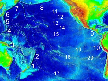Major Pacific trenches (1-10) and fracture zones (11-20): 1. Kermadec 2. Tonga 3. Bougainville 4. Mariana 5. Izu-Ogasawara 7. Kuril–Kamchatka 8. Aleutian 9. Middle America 10. Peru-Chile 11. Mendocino 12. Murray 13. Molokai 14. Clarion 15. Clipperton 16. Challenger 17. Eltanin 18. Udintsev 19. East Pacific Rise (S-shaped) 20. Nazca Ridge. (Illustration: NOAA) Major Pacific trenches (1-10) and fracture zones (11-20): 1. Kermadec 2. Tonga 3. Bougainville 4. Mariana 5. Izu-Ogasawara 7. Kuril–Kamchatka 8. Aleutian 9. Middle America 10. Peru-Chile 11. Mendocino 12. Murray 13. Molokai 14. Clarion 15. Clipperton 16. Challenger 17. Eltanin 18. Udintsev 19. East Pacific Rise (S-shaped) 20. Nazca Ridge. (Illustration: NOAA)