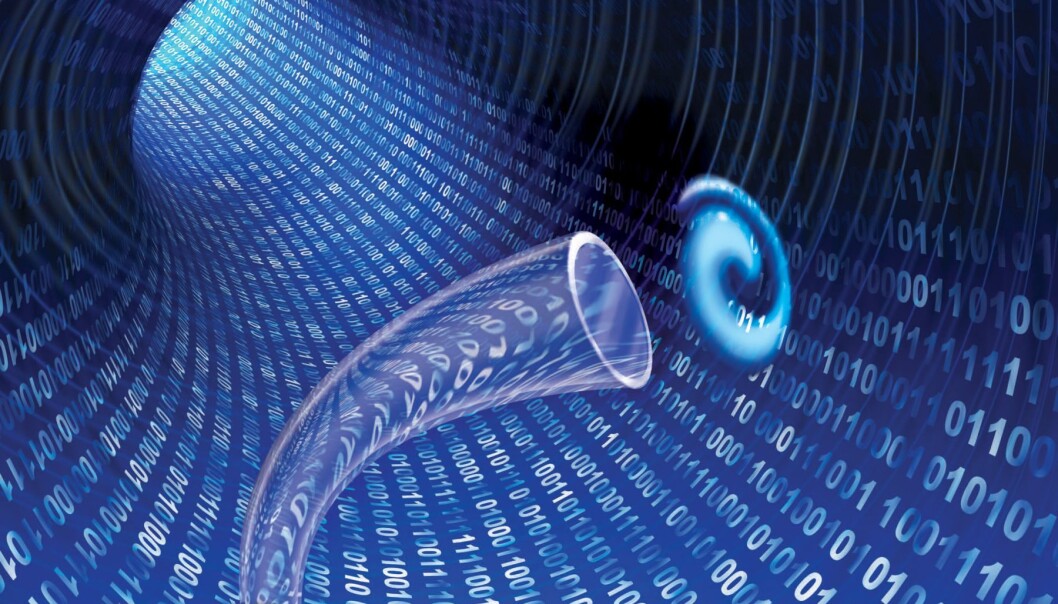 Data flows through an optic cable with an orbital angular momentum, which may help improve the capacity of data flow through each optic cable. (Photo: David Steinvurzel; background image ©) Data flows through an optic cable with an orbital angular momentum, which may help improve the capacity of data flow through each optic cable. (Photo: David Steinvurzel; background image ©)