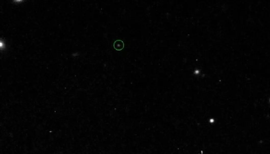The new Trojan orbiting the Sun in Uranus’s Lagrange point 4. The new object has been named 2011 QF99. (Source: Science/Alexandersen et al. 2013)