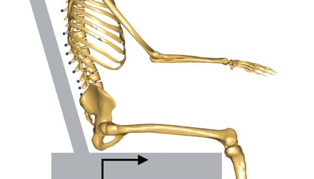 Using computer models of humans interacting with e.g. a chair, scientists can calculate the ground reaction forces between the person and the seat. This may improve our understanding of why pressure ulcers arise. (Illustration: Christian Gammelgaard Olesen) Using computer models of humans interacting with e.g. a chair, scientists can calculate the ground reaction forces between the person and the seat. This may improve our understanding of why pressure ulcers arise. (Illustration: Christian Gammelgaard Olesen)