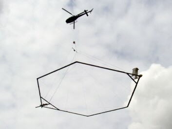 The SkyTEM technology makes use of a large ring hanging from a helicopter. The ring functions as a coil with a powerful electromagnetic field. This generates a current in the subsoil, which allows the researchers to create a 3D map of India’s underground water supply. (Photo: Aarhus University) The SkyTEM technology makes use of a large ring hanging from a helicopter. The ring functions as a coil with a powerful electromagnetic field. This generates a current in the subsoil, which allows the researchers to create a 3D map of India’s underground water supply. (Photo: Aarhus University)