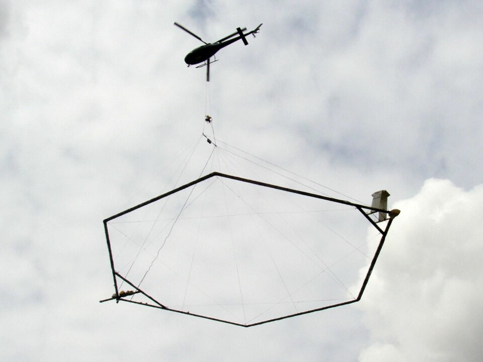 The SkyTEM technology makes use of a large ring hanging from a helicopter. The ring functions as a coil with a powerful electromagnetic field. This generates a current in the subsoil, which allows the researchers to create a 3D map of India’s underground water supply. (Photo: Aarhus University)