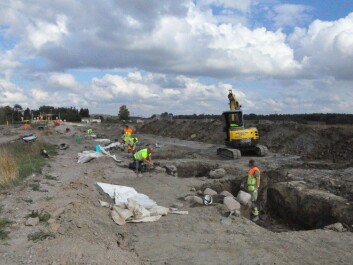 Archaeologists at work on what was once a row of tall posts, nearly a kilometre long. (Photo: Swedish National Heritage Board) Archaeologists at work on what was once a row of tall posts, nearly a kilometre long. (Photo: Swedish National Heritage Board)