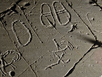 In some locations the images of feet have lines crossing them – believed by scientists to be depicting sandals or moccasins. (Photo: SHFA, Catarina Bertilsson) In some locations the images of feet have lines crossing them – believed by scientists to be depicting sandals or moccasins. (Photo: SHFA, Catarina Bertilsson)
