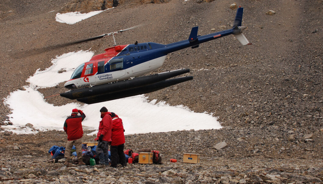 Collecting fossils in northern Greenland. Christian Mac Ørum Rasmussen and colleagues are left in the middle of nowhere in an area rich in brachiopod fossils. (Photo: Jisuo Jin) Collecting fossils in northern Greenland. Christian Mac Ørum Rasmussen and colleagues are left in the middle of nowhere in an area rich in brachiopod fossils. (Photo: Jisuo Jin)