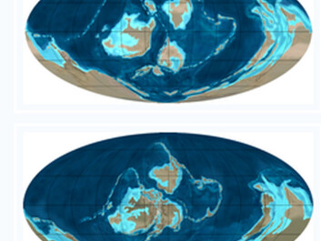 About 440 million years ago, a number of islands – microcontinents – fused together with a large continent. This was a catastrophe for many animal species, which died out. This reconstruction, which shows the general movement of the continents and not the movement of the microcontinents, shows a large change in the continents’ relative location to each other in the time before the mass extinction of animal species. (Map: Ron Blakey) About 440 million years ago, a number of islands – microcontinents – fused together with a large continent. This was a catastrophe for many animal species, which died out. This reconstruction, which shows the general movement of the continents and not the movement of the microcontinents, shows a large change in the continents’ relative location to each other in the time before the mass extinction of animal species. (Map: Ron Blakey)