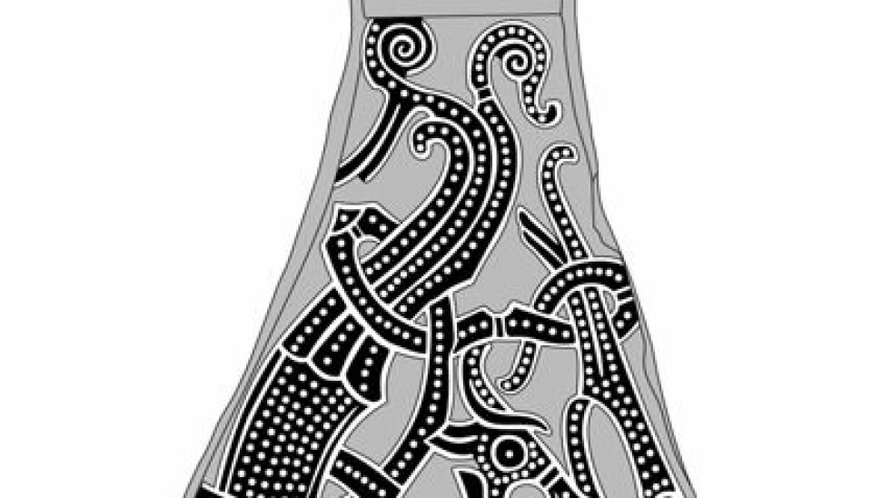 The Mammen style takes its name from a silver-engraved axe found in a chamber tomb in Mammen, Denmark, in 1868. The large, four-legged animal on the axe is the same animal that adorns the large Jelling stone. While similar in appearance to Jelling-style animals, Mammen style animals have a broader body.