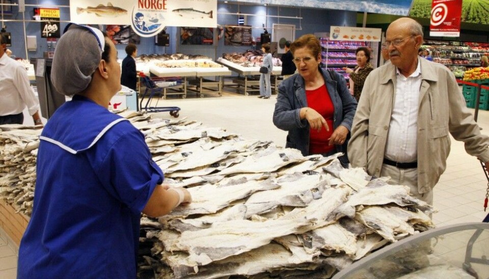 Salted cod from Norway at Continente Colombo supermarket in Lisbon, Portugal. (Photo: Lise Åserud, NTB scanpix)