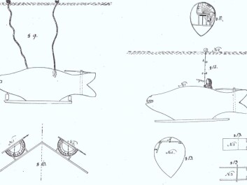 Winstrup’s submarine was about ten meters long and could move up and down using propellers connected to axles and cogwheels. He appended to his patent application a number of technical drawings that illustrated the submarine’s functions, including a system of lighting inside ‘the Whale’. (Illustration: Winstrup, Danish State Archives) Winstrup’s submarine was about ten meters long and could move up and down using propellers connected to axles and cogwheels. He appended to his patent application a number of technical drawings that illustrated the submarine’s functions, including a system of lighting inside ‘the Whale’. (Illustration: Winstrup, Danish State Archives)
