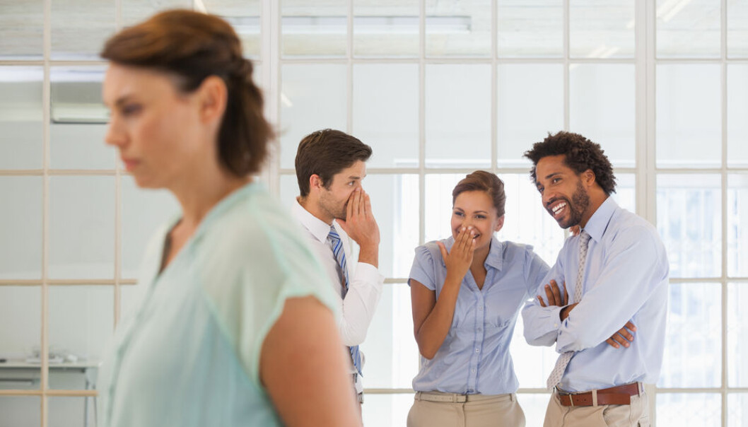 People who feel their colleagues are bullying them face a ninefold risk of developing a depression, shows new study. (Photo: <a href="http://www.shutterstock.com/da/pic-187372910/stock-photo-colleagues-gossiping-with-sad-young-businesswoman-in-foreground-at-a-bright-office.html?src=&ws=1" target="_blank">Shutterstock</a>) People who feel their colleagues are bullying them face a ninefold risk of developing a depression, shows new study. (Photo: <a href="http://www.shutterstock.com/da/pic-187372910/stock-photo-colleagues-gossiping-with-sad-young-businesswoman-in-foreground-at-a-bright-office.html?src=&ws=1" target="_blank">Shutterstock</a>)