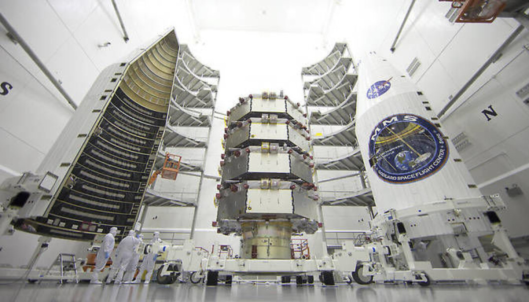 The MMS mission consists of four identical spacecraft which will fly around the Earth at between 900 and 150,000 kilometres above the surface. (Photo: NASA) The MMS mission consists of four identical spacecraft which will fly around the Earth at between 900 and 150,000 kilometres above the surface. (Photo: NASA)