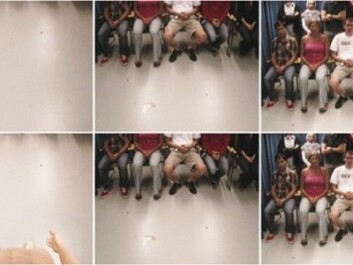 Upper row from left to right: The test with a critical audience as seen in a series of images. First the illusion of invisibility was created with a brush. A recording made by the camera sweeping up to view the audience was shown while the tester slowly lifted the VR goggles and asked the volunteer to raise his or her head accordingly. In the lower row the same procedure was followed using a mannequin. Now the volunteer, no longer feeling invisible, displayed more social insecurity. (Images from the study published in Scientific Reports. Creative Commons Attribution 4.0 International Licence.)
Upper row from left to right: The test with a critical audience as seen in a series of images. First the illusion of invisibility was created with a brush. A recording made by the camera sweeping up to view the audience was shown while the tester slowly lifted the VR goggles and asked the volunteer to raise his or her head accordingly. In the lower row the same procedure was followed using a mannequin. Now the volunteer, no longer feeling invisible, displayed more social insecurity. (Images from the study published in Scientific Reports. Creative Commons Attribution 4.0 International Licence.)