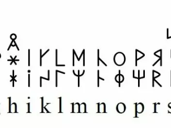 The runes of Älvdalen -- dalrunerne -- are reminiscent of those used on runes stones in Denmark but there are a number of differences. Dalrunerne developed over time, influenced partially by the Latin alphabet. Here are the runes as they looked in the period leading up to the 20th century. (Illustration: Tasnu Arakun/Wikimedia Commons)