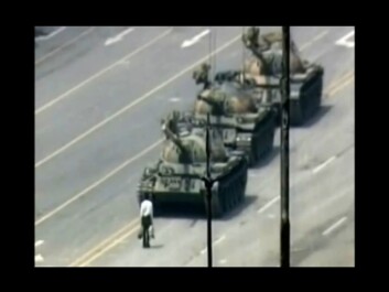 China has often been at odds with human rights. In 1989, a sea of people demonstrated at Tiananmen Square (‘Square of Heavenly Peace’) in Beijing. Suddenly, a man in a white shirt appeared and stopped three tanks by standing in their way. The photograph has since become a famous symbol of the little Chinese man standing up against the Chinese regime. (Screen dump from YouTube) China has often been at odds with human rights. In 1989, a sea of people demonstrated at Tiananmen Square (‘Square of Heavenly Peace’) in Beijing. Suddenly, a man in a white shirt appeared and stopped three tanks by standing in their way. The photograph has since become a famous symbol of the little Chinese man standing up against the Chinese regime. (Screen dump from YouTube)