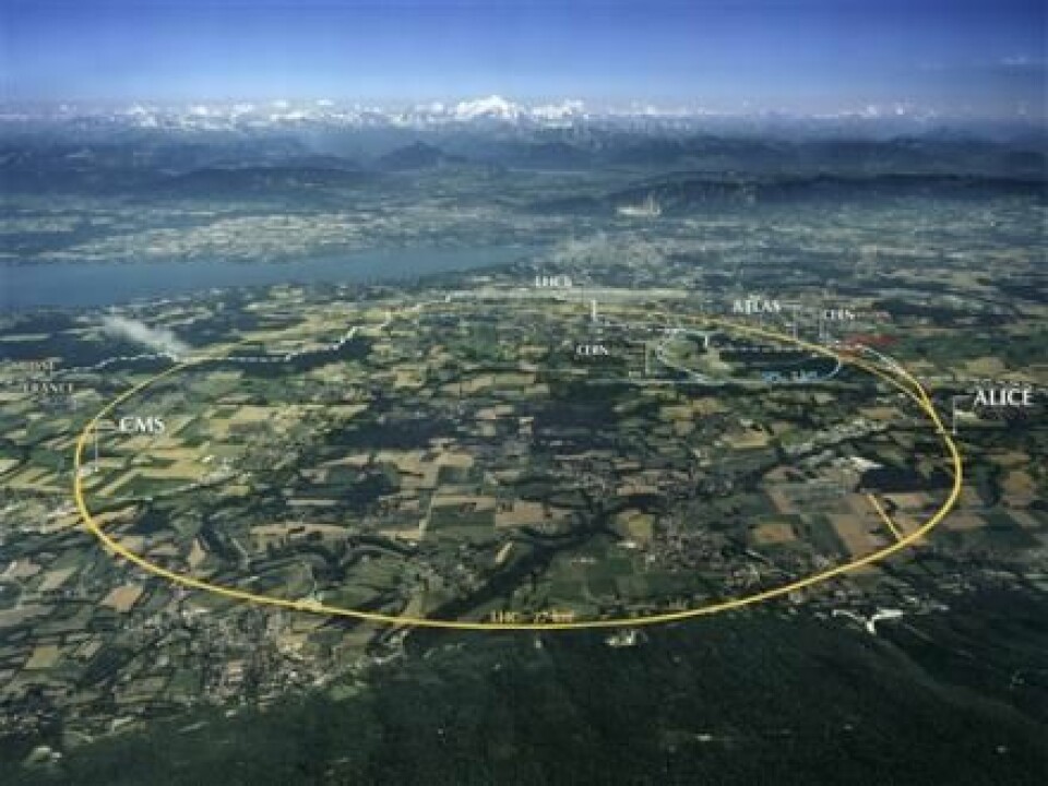 CERN is home to the famous particle accelerator, the Large Hadron Collider (LHC). The LHC has a 27 kilometre long circular tunnel (yellow line in the picture). When the LHC is running it uses huge amounts of power. (Photo: CERN)