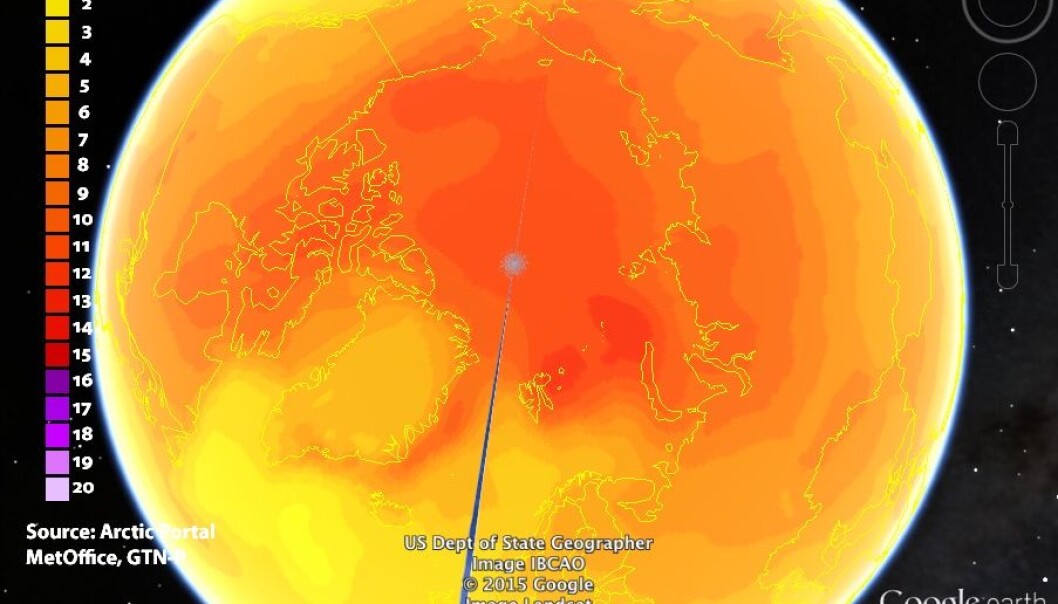 In the new database anyone can play at being an Arctic scientist. Here you can see how temperatures are predicted to change in permafrost regions by the end of the century in a series of maps that can be viewed in Google Earth. The map uses data from the NorESM1-M climate model, developed by the Norwegian Climate Centre (Image: GTN-P Database, downloadable map viewed in Google Earth). In the new database anyone can play at being an Arctic scientist. Here you can see how temperatures are predicted to change in permafrost regions by the end of the century in a series of maps that can be viewed in Google Earth. The map uses data from the NorESM1-M climate model, developed by the Norwegian Climate Centre (Image: GTN-P Database, downloadable map viewed in Google Earth).