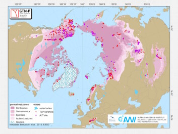 A map showing the extent of permafrost across the northern hemisphere in purple shading. You can also see the location of data included in the new database, shown by the red and purple dots. (Image: GTN-P Database) A map showing the extent of permafrost across the northern hemisphere in purple shading. You can also see the location of data included in the new database, shown by the red and purple dots. (Image: GTN-P Database)