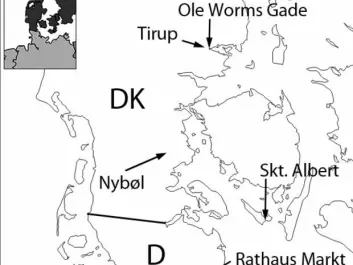The map shows the locations of the cemeteries in Denmark and Germany that were used in the study. (Figure: Journal of Archaeological Science: Reports)