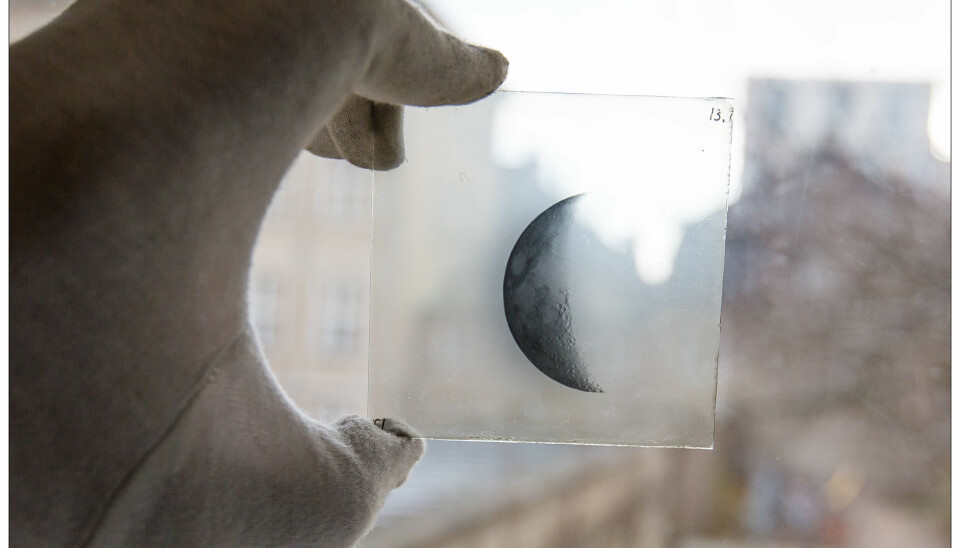 A collection of glass plates from 1909-1922 show the moon in various phases. (Photo: Niels Bohr Institute)