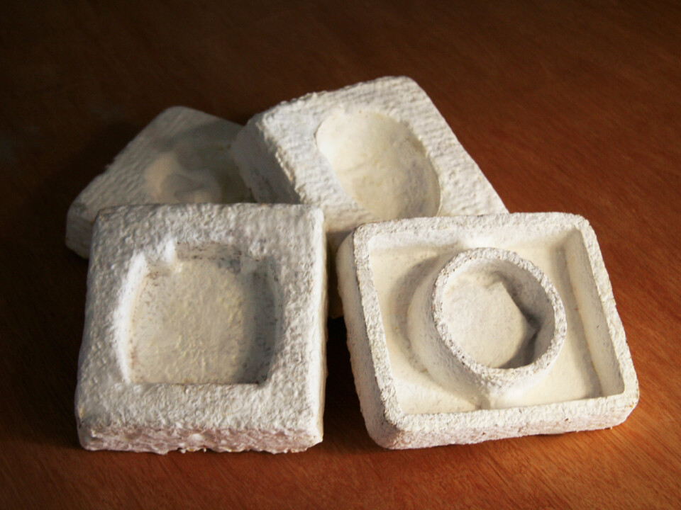 It looks like polystyrene, but it is in fact made from mushrooms. This sustainable material can be used for the same kinds of packaging applications as polystyrene chips. (Photo: Ecovative Design)