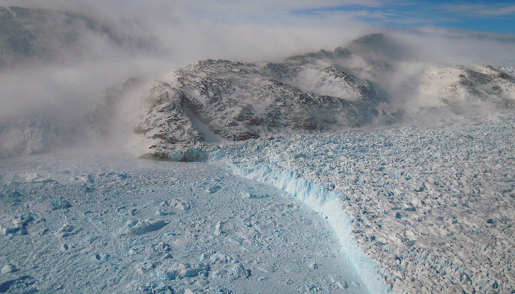 The Greenland ice sheet moves slower than it once did due to the formation of ‘hard’ ice 11,000 years ago. But can this hard ice protect it from rapid melt associated with climate change? (Photo: <a href=https://www.flickr.com/photos/gsfc/5610376951
target="blank_">Flickr NASA Goddard Space Flight Center</a>)
The Greenland ice sheet moves slower than it once did due to the formation of ‘hard’ ice 11,000 years ago. But can this hard ice protect it from rapid melt associated with climate change? (Photo: <a href=https://www.flickr.com/photos/gsfc/5610376951
target="blank_">Flickr NASA Goddard Space Flight Center</a>)