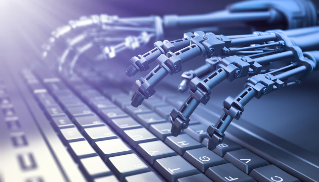 Artificial intelligence will hopefully not lead to a sci-fi dystopia, but to a happy and productive union between man and machine (Photo: <a href=http://www.shutterstock.com/da/pic-400106332/stock-photo-robot-typing-on-a-computer-keyboard-automation-and-ai-research-concept-d-illustration.html target="_blank">Shutterstock</a>) Artificial intelligence will hopefully not lead to a sci-fi dystopia, but to a happy and productive union between man and machine (Photo: <a href=http://www.shutterstock.com/da/pic-400106332/stock-photo-robot-typing-on-a-computer-keyboard-automation-and-ai-research-concept-d-illustration.html target="_blank">Shutterstock</a>)