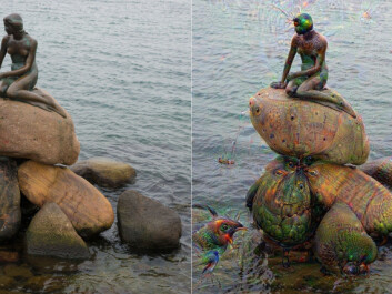 The program <a href=http://deepdreamgenerator.com/ target="_blank">Deep Dream</a> by Google makes a simulated brain hallucinate. Here The Little Mermaid of Copenhagen, Denmark, has been given the treatment. (Foto: Dion Hinchcliffe) The program <a href=http://deepdreamgenerator.com/ target="_blank">Deep Dream</a> by Google makes a simulated brain hallucinate. Here The Little Mermaid of Copenhagen, Denmark, has been given the treatment. (Foto: Dion Hinchcliffe)
