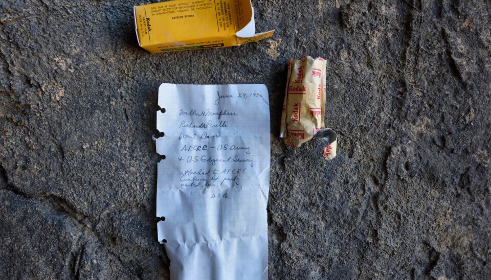 The mysterious note dated 29th June 1930 was actually left by US geologists who explored the caves in 1960. (Photo: Robbie Stone).
