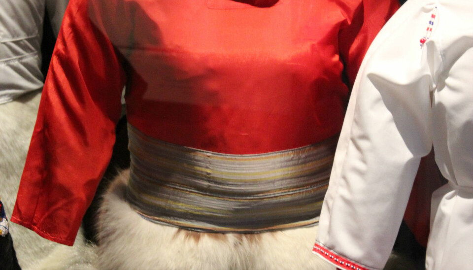 The Thule (north west Greenland) costume is different again and consists of long seal skin boots with bear skin trim, fox skin trousers, and a fabric over coat. (Photo: Kristine Jacobsen)