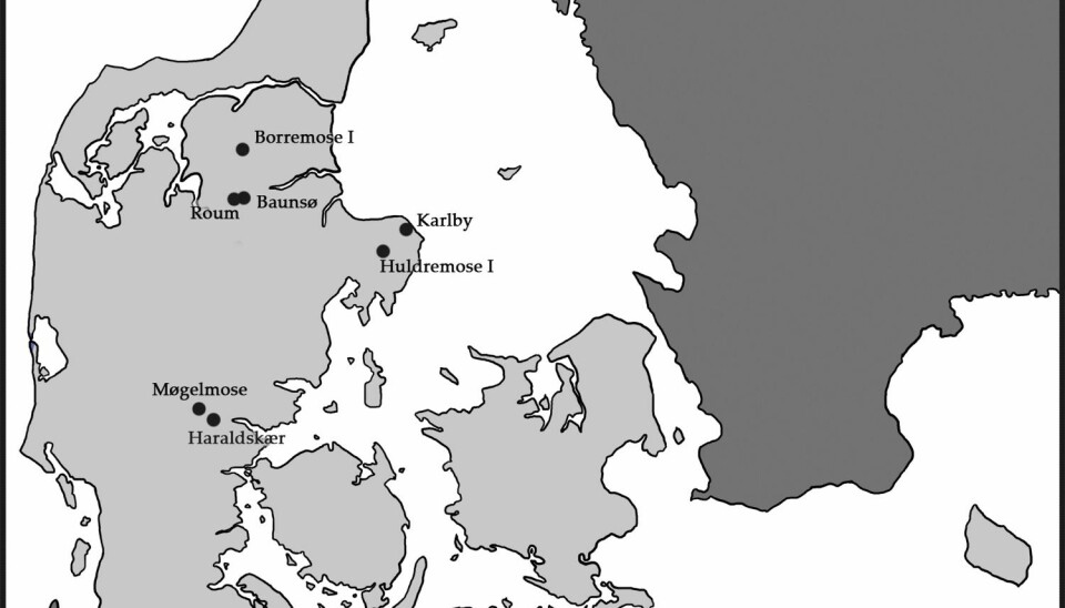 Locations of where the cloaks and tunic analysed in the new study were found (Map: Sidsel Frisch, 2013).