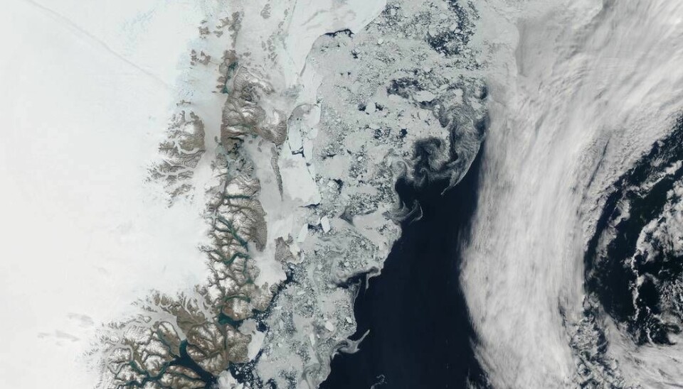 The same trend is happening today due to global warming and we are fast approaching the natural limit for sea ice variability of the last 10,000 years. Here you can see thin sea ice off the coast of Greenland in 2015 (Photo: NASA/Jeff Schmaltz, MODIS Land Rapid Response Team, NASA GSFC)
