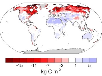 Map of predicted soil carbon loss (red shading) and gain (blue shading) by 2050 due to warming. Greatest losses are in the Arctic and subarctic (dark red shading). Some of these losses occur in agricultural land and could be reduced by changing farming practices. But large swathes are sparsely habited or uninhabited permafrost and boreal forest. (Photo: Crowther et al. 2016 / Nature) Map of predicted soil carbon loss (red shading) and gain (blue shading) by 2050 due to warming. Greatest losses are in the Arctic and subarctic (dark red shading). Some of these losses occur in agricultural land and could be reduced by changing farming practices. But large swathes are sparsely habited or uninhabited permafrost and boreal forest. (Photo: Crowther et al. 2016 / Nature)