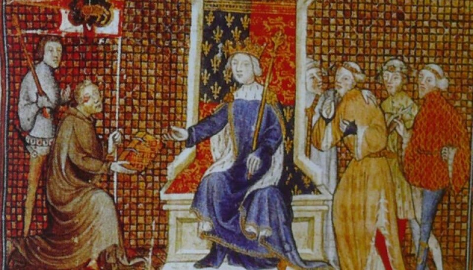 Philippe de Mézières kneels for Richard II of England. He was a royal advisor, a type of medieval spin-doctor. (Photo: Wkikimedia)