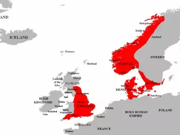 Viking king Sweyn Forkbeard conquered England in 1013, but died the following year. In 1016 his son, Canute the Great, retook England. The map shows Canute the Great's empire. (Map: Viktor Falk)