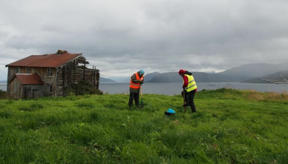 Overview of Voldstad in Troms, northern Norway. This archaeological site is one of many that are threatened by climate change, according to a new PhD thesis. (Photo: Vibeke Vandrup Martens / NIKU)