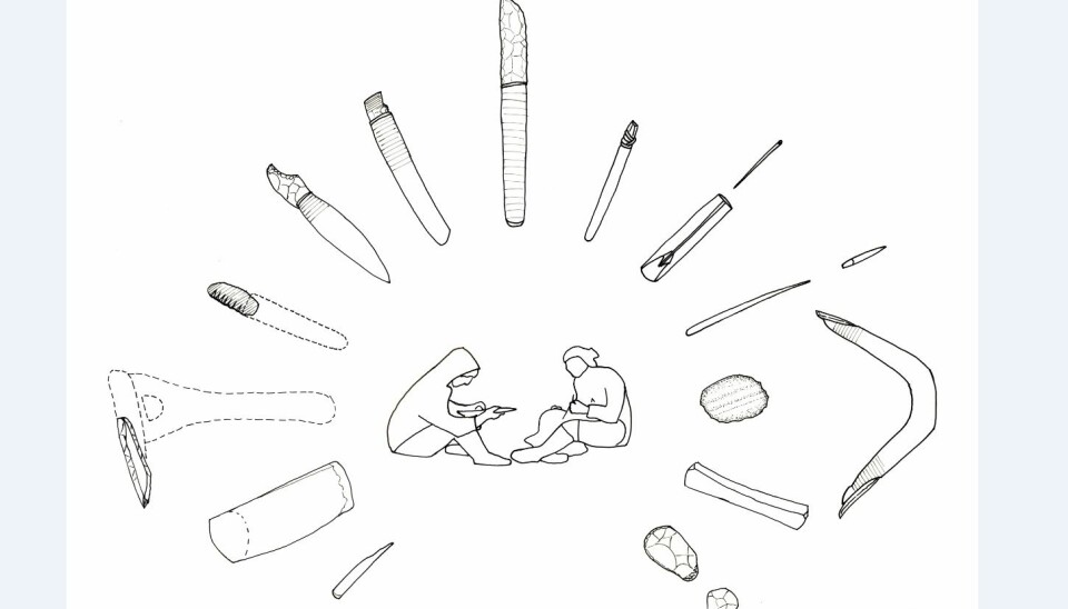 Reconstruction of Saqqaq culture tools. (Illustration: Grønnow, 1994)