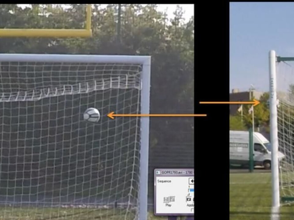 A player takes a shot at goal. They’re aiming for the top right corner while their precision, speed, and technique, are monitored by cameras. (Photo: Katrine Okholm Kryger)