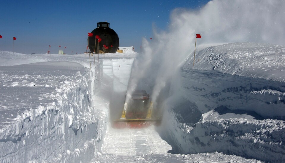 The ice laboratory is excavated using a large snow-blowing machine. For every pass, it digs down through 20 to 50 centimetres of snow and throws it up to the surface. (Photo: S. Kipfstuhl)