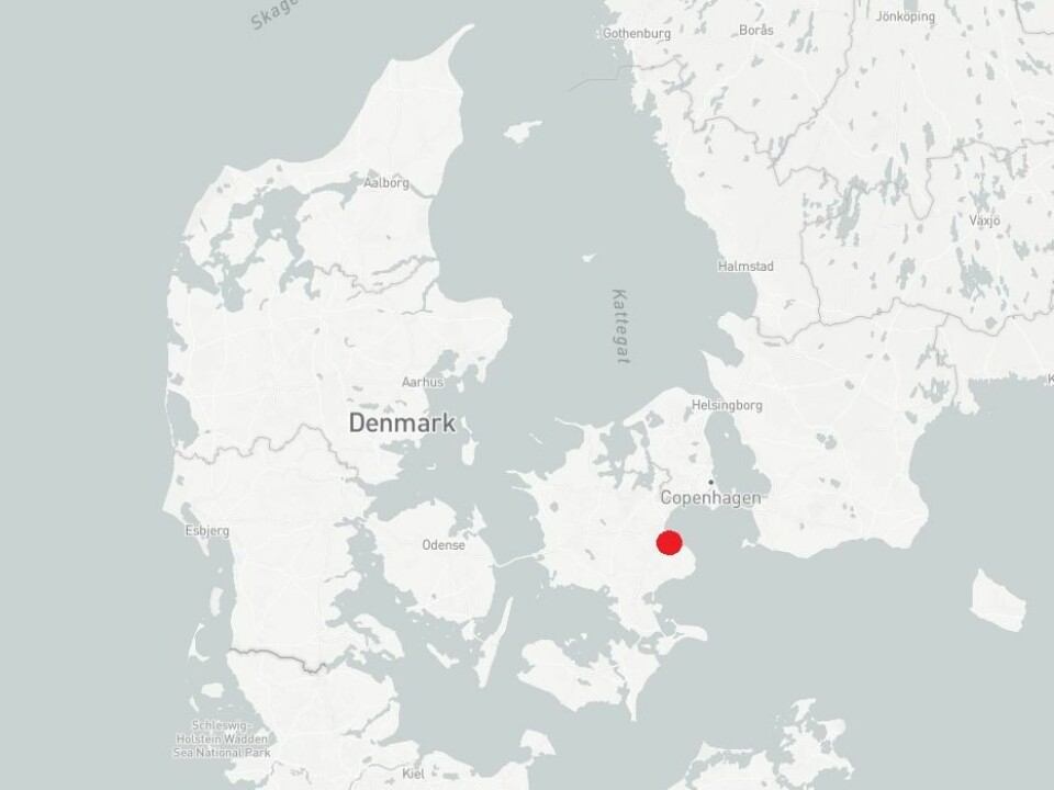 Location of Strøby on Zealand, East Denmark shown by the red dot. (Map: ScienceNordic / MapBox)