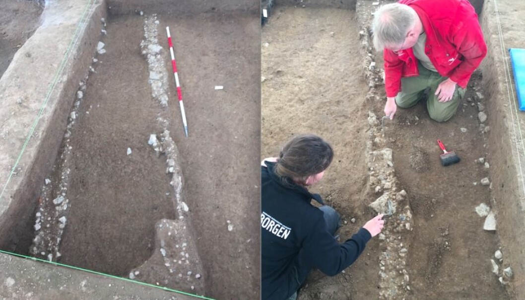 The wheel tracks, found at the north gate of the fortress are littered with pebbles to prevent Viking carts becoming stuck in the ground. (Photo: Nanna Holm) The wheel tracks, found at the north gate of the fortress are littered with pebbles to prevent Viking carts becoming stuck in the ground. (Photo: Nanna Holm)