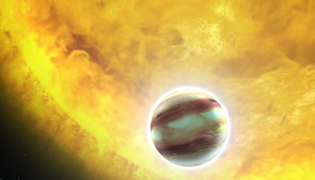 A giant planet that orbits close to its sun is called a ‘hot Jupiter.’ Such a planet can have many layers in its atmosphere. (Illustration: NASA/ESA/G. Bacon (STScI)) A giant planet that orbits close to its sun is called a ‘hot Jupiter.’ Such a planet can have many layers in its atmosphere. (Illustration: NASA/ESA/G. Bacon (STScI))