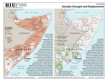 Drought and displacement map for Somalia as of May 2017. (Photo: Humanitarian Information Unit, U.S. Department of State) Drought and displacement map for Somalia as of May 2017. (Photo: Humanitarian Information Unit, U.S. Department of State)
